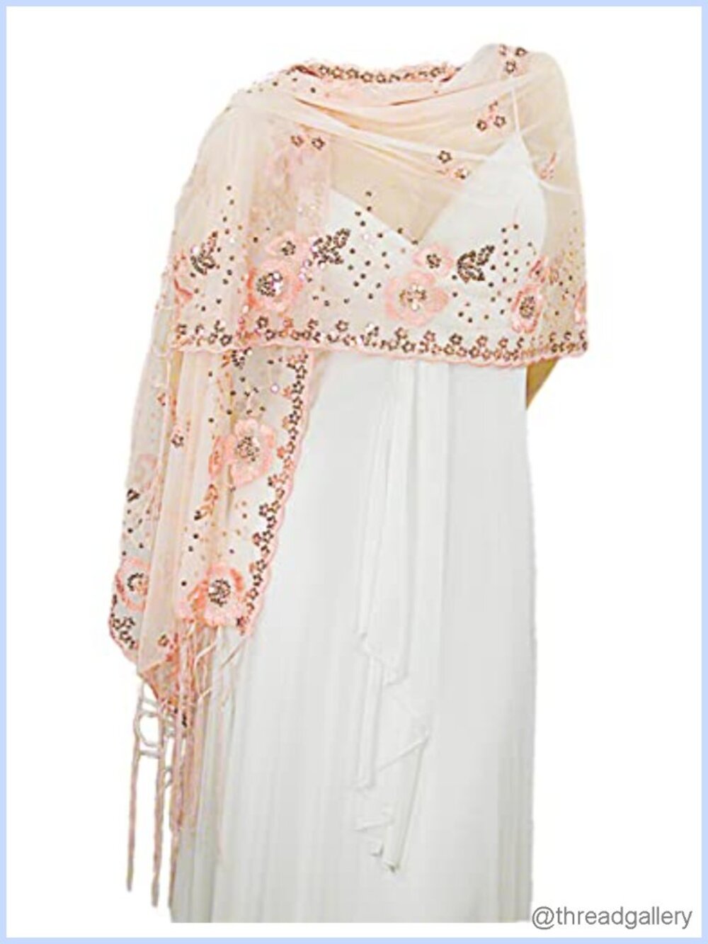 Sequin Mesh Shawl with Fringe Wrap Evening Party Stole
